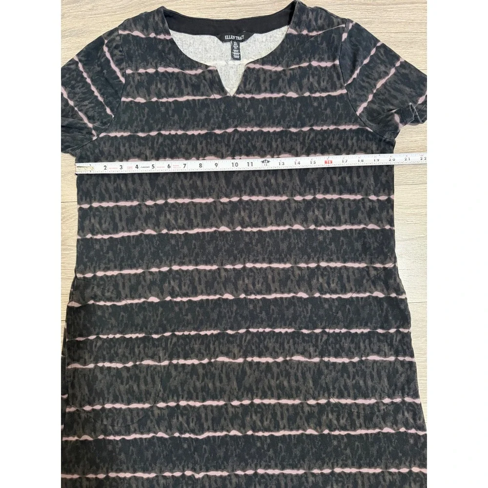 Ellen Tracy Lagenlook Midi Dress L Pima Cotton Animal Stripe T-Shirt Black Combo